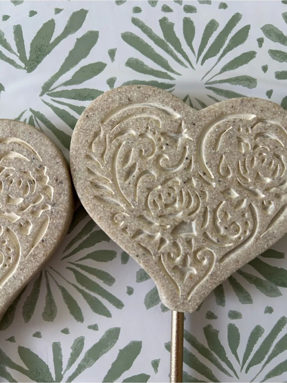 Ceramic Cream and Gold Heart Intricate Wall Hooks - Set of 3